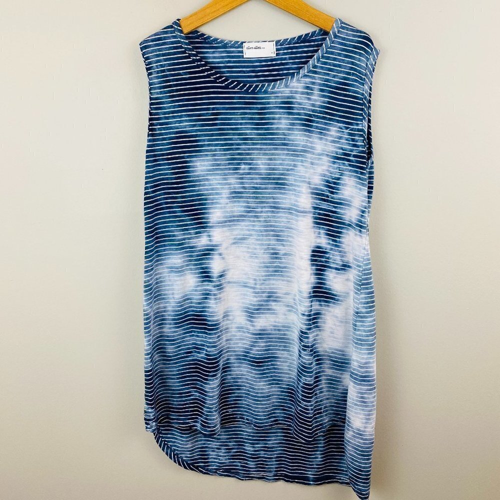 Allen Allen USA Tunic Tank Top Womens Small Blue Tie Dye Striped Americana Coast